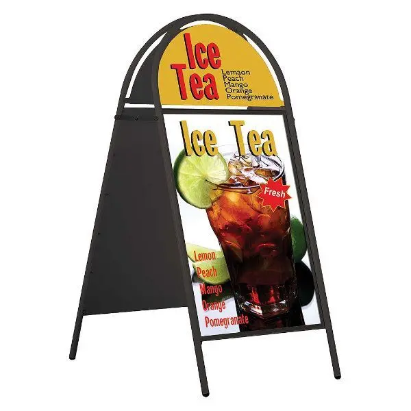 Iron A-Board Sidewalk Sign, 22x28, Frame Black Magnetic, With arched header