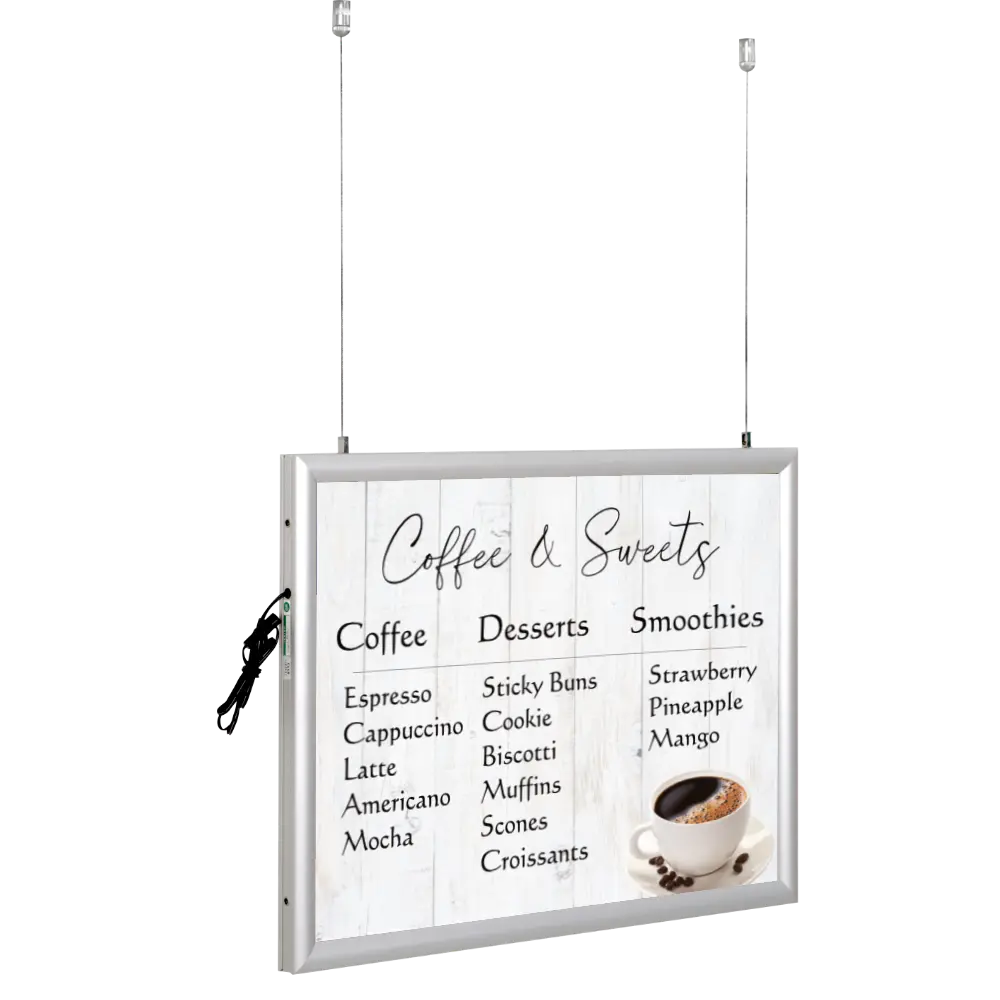 Best Buy Smart LED box, 24x36, 1" Snap frame Silver, Double-sided, Ceiling mount