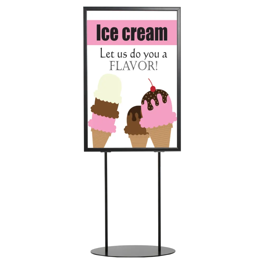 Double-sided Infoboard, 24x36, Slide-in frame Black, Metal oval base