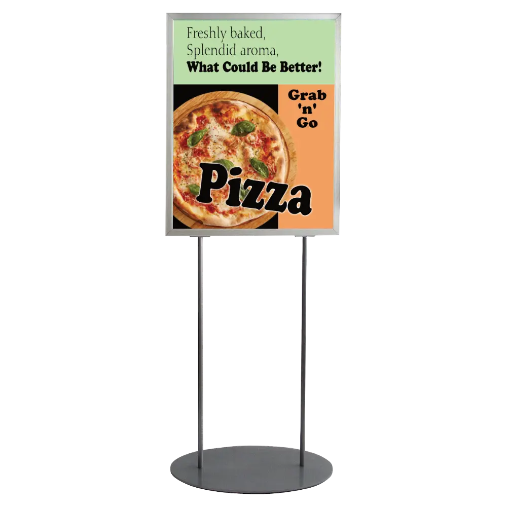 Double-sided Infoboard, 22x28, Slide-in frame Silver, Metal oval base
