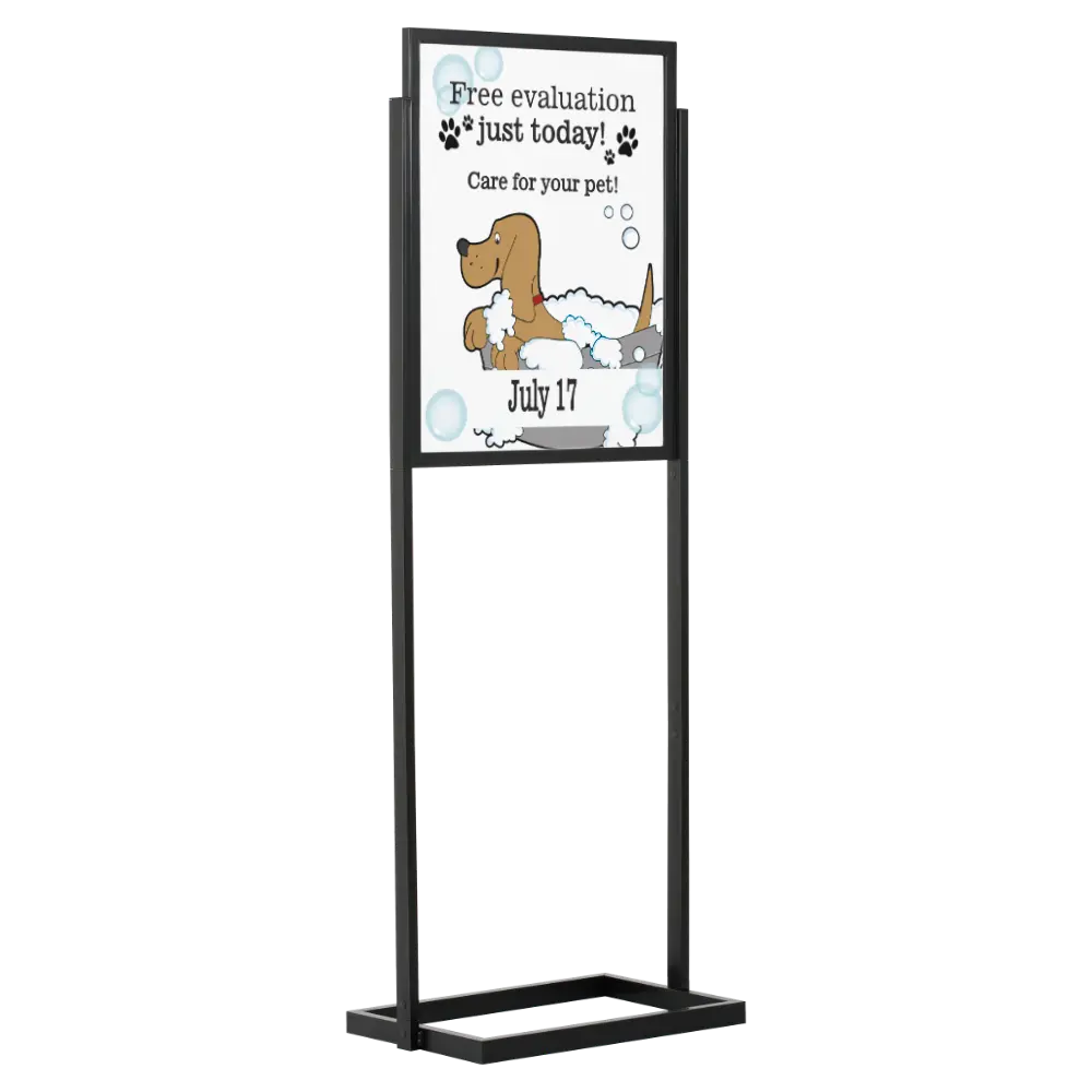 Double-sided Portable Eco Infoboard, 24x36, Slide-in frame Black, Metal tubing base