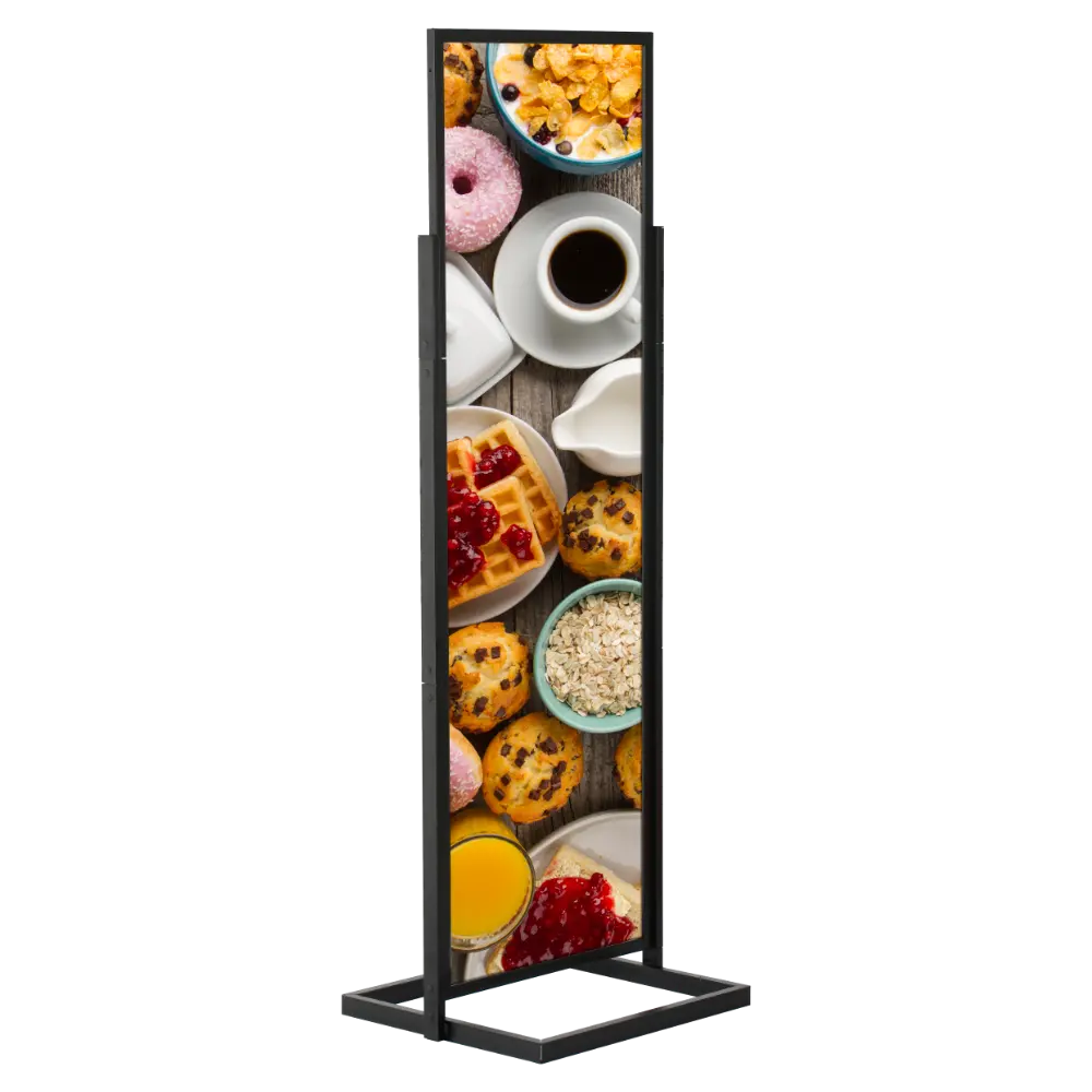 Double-sided Portable Eco Infoboard, 22x69, Slide-in frame Black, Metal tubing base