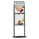 Double-sided Portable Eco Infoboard, 22x28 (2-Tier), Slide-in frame Black, Metal tubing base