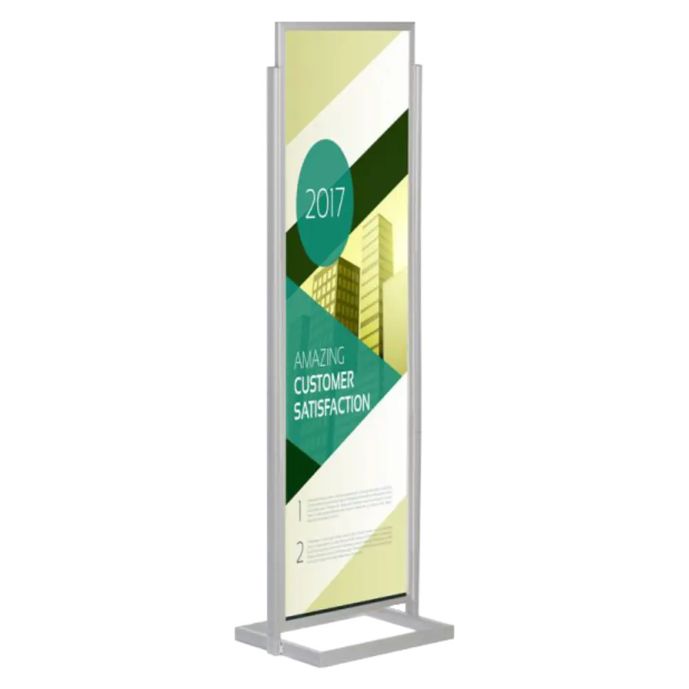 Double-sided Portable Eco Infoboard, 22x69, Slide-in frame Silver, Metal tubing base