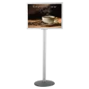 Double-sided sign holder stand, 22x28, Slide-in frame Silver, Round base