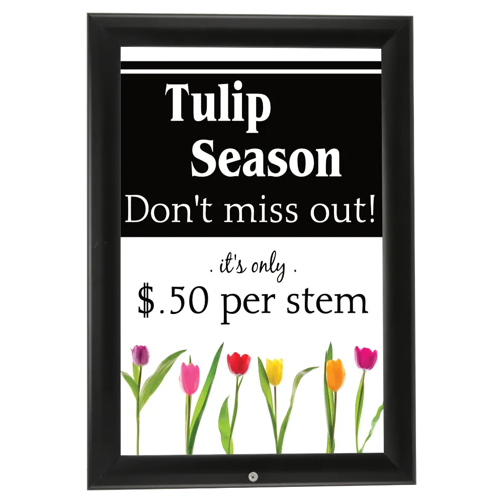 Lockable Weatherproof Poster frame, 11x17, 1.38" Mitered snap frame Black