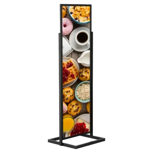 [UIBS20B129X2000] Double-sided Portable Eco Infoboard, 22x69, Slide-in frame Black, Metal tubing base