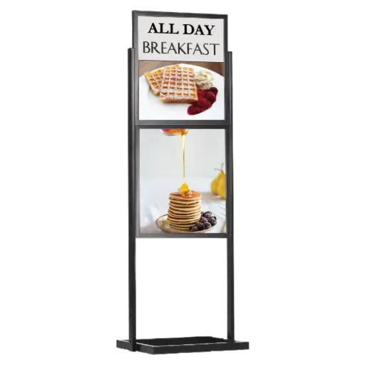 [UIBS20B222X2000] Double-sided Portable Eco Infoboard, 22x28 (2-Tier), Slide-in frame Black, Metal tubing base