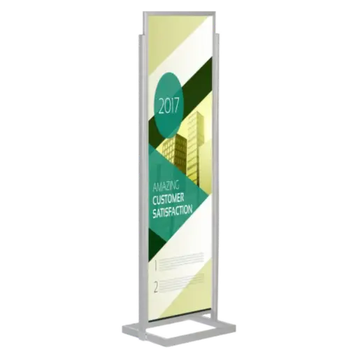 [UIBS20N129X2000] Double-sided Portable Eco Infoboard, 22x69, Slide-in frame Silver, Metal tubing base
