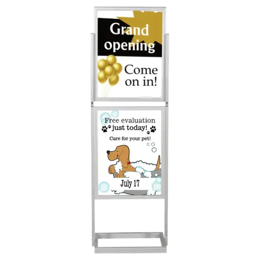 [UIBS20N222X2000] Double-sided Portable Eco Infoboard, 22x28 (2-Tier), Slide-in frame Silver, Metal tubing base