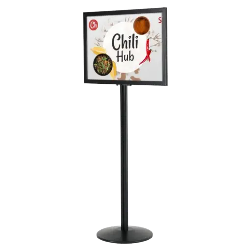 [UIBSHB0018X2000] Double-sided sign holder stand, 18x24, Slide-in frame Black, Round base